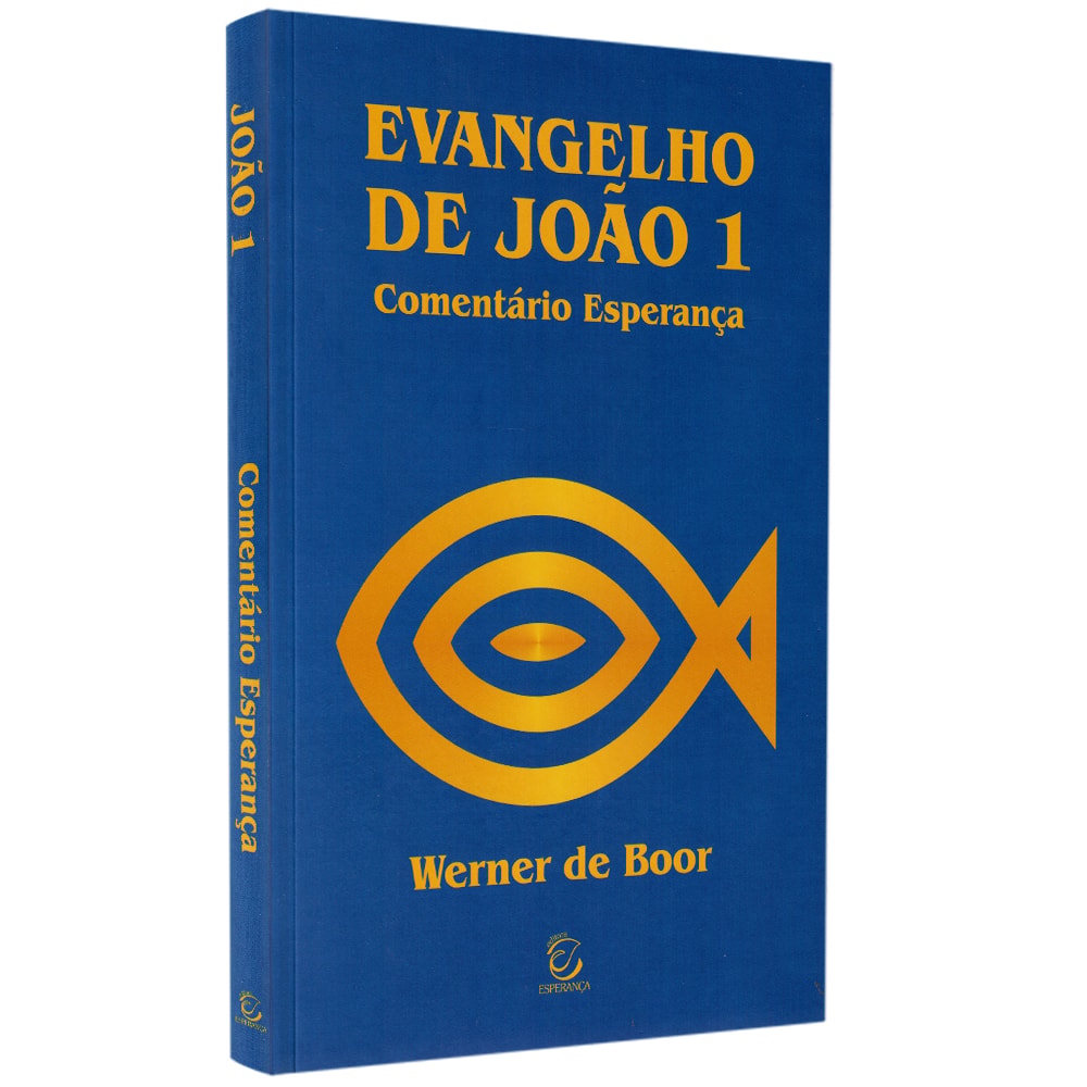 Comentário de Evangelho de João 1 | Werner de Boor: Livro com capa azul e um símbolo de peixe dourado, título em branco — Plenitude