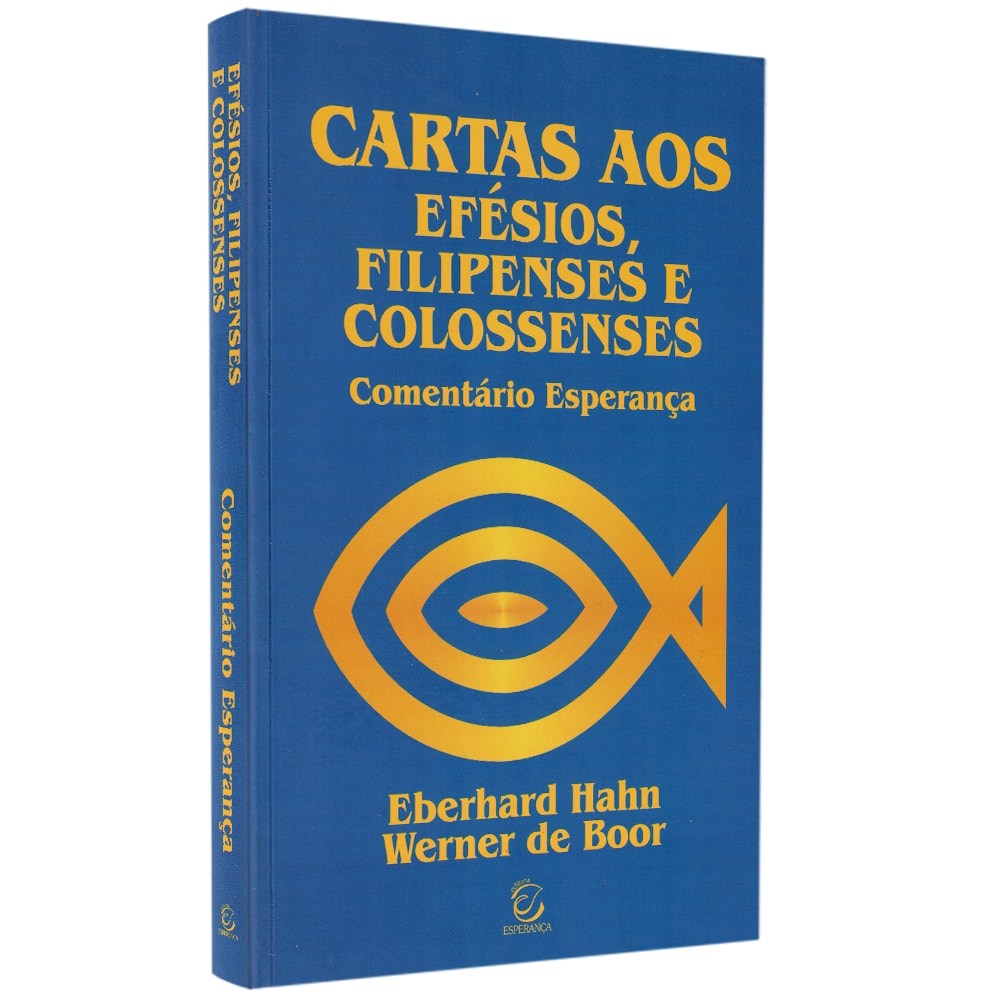 Livro Comentário aos Efésios, Filipenses e Colossenses de Fritz Rienecker, capa azul com símbolo de peixe dourado — Plenitude