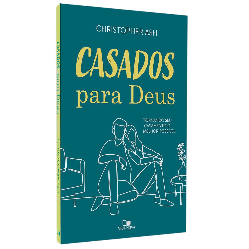Livro Casados Para Deus, capa verde-água com ilustração de casal sentado. — Plenitude