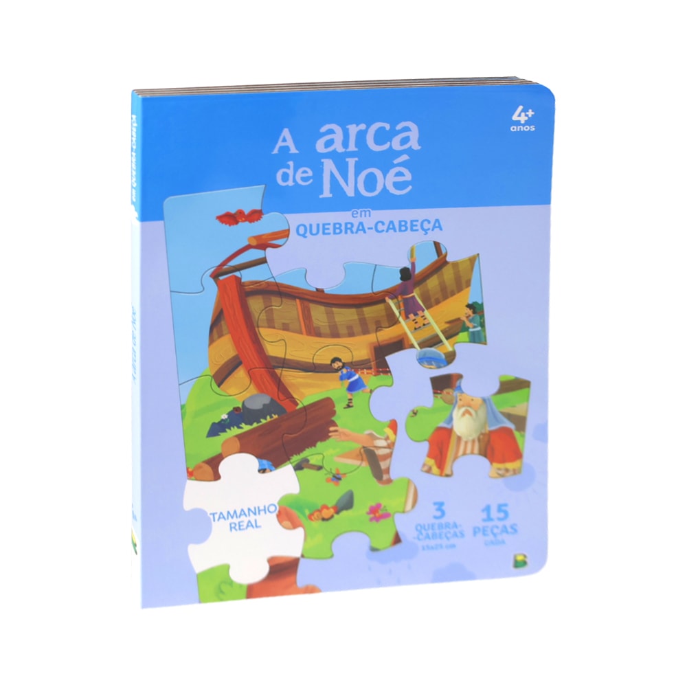 Quebra-cabeça "Aventuras Bíblicas em Quebra-Cabeça | A Arca de Noé" para 3 a 5 anos, embalagem azul com imagem da arca. — Plenitude