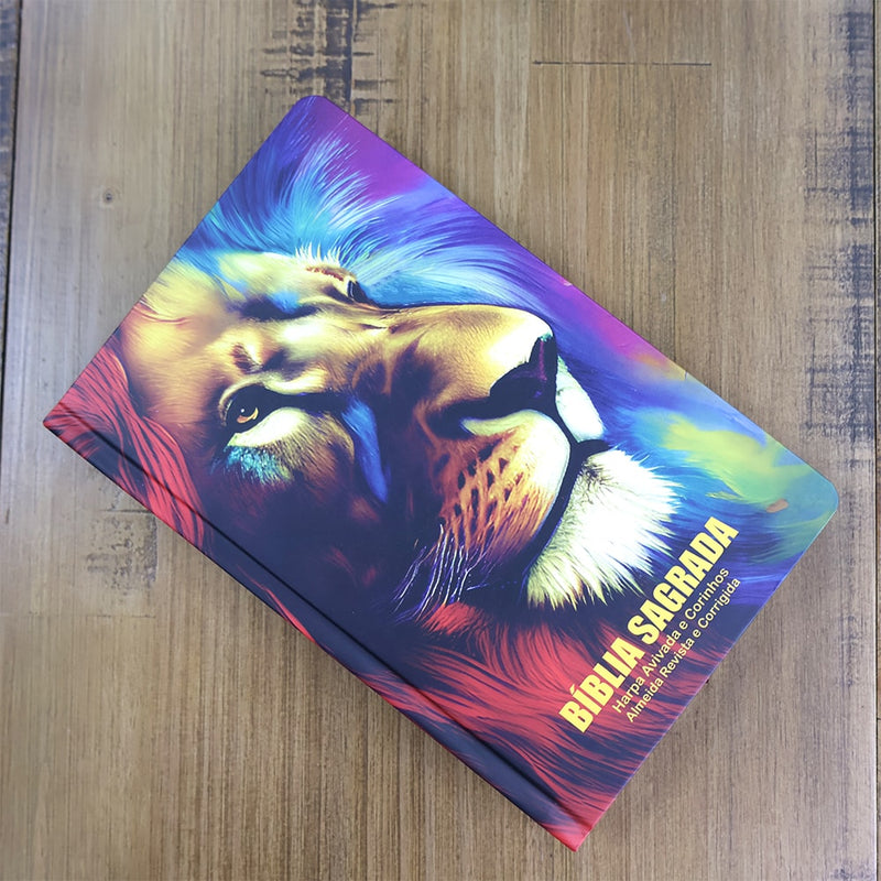 Bíblia Sagrada Leão Tinta Óleo | ARC | Letra Grande| Capa Dura | Harpa Avivada e Corinhos