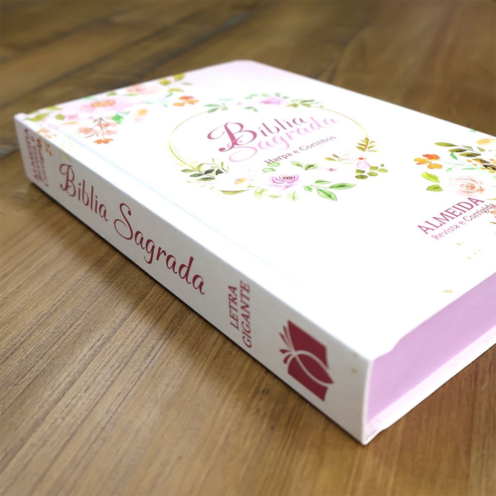 Bíblia Floral Rosa | ARC | Letra Gigante | Capa Dura | Harpa Avivada e Corinhos