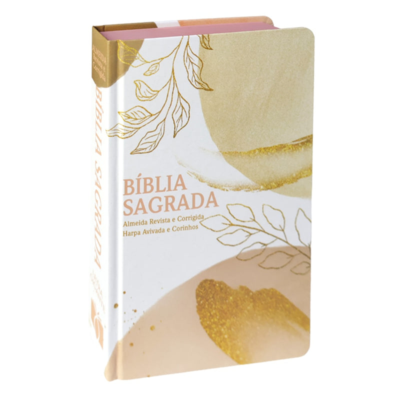 Bíblia Sagrada Folhagens Rosa| ARC | Letra Gigante | Capa Dura | Harpa Avivada e Corinhos
