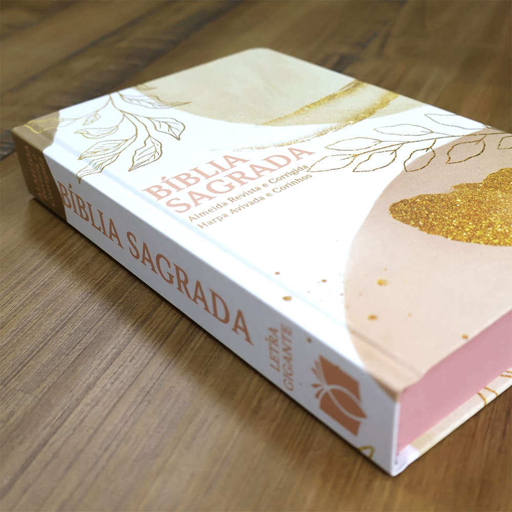 Bíblia Sagrada Folhagens Rosa| ARC | Letra Gigante | Capa Dura | Harpa Avivada e Corinhos