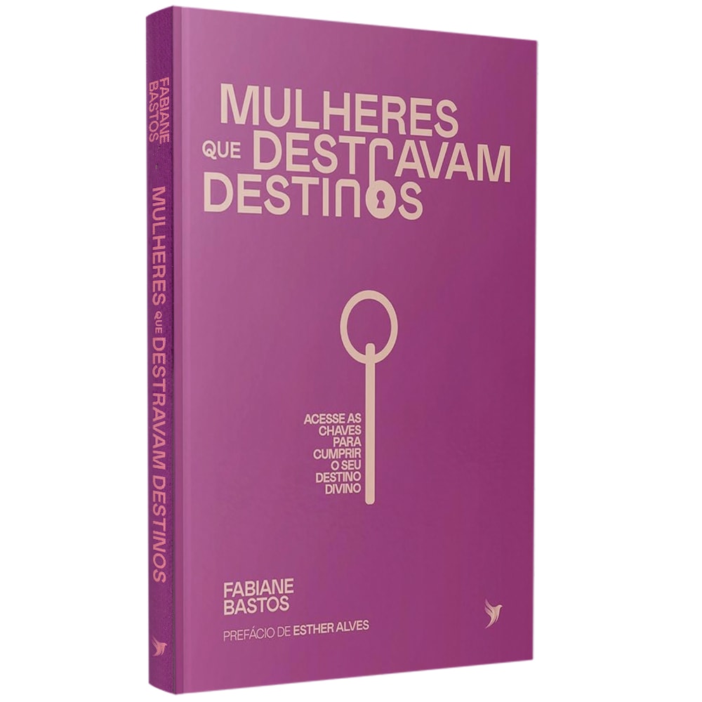 Livro Mulheres que Destravam Destinos, capa roxa com ilustração de chave. — Plenitude