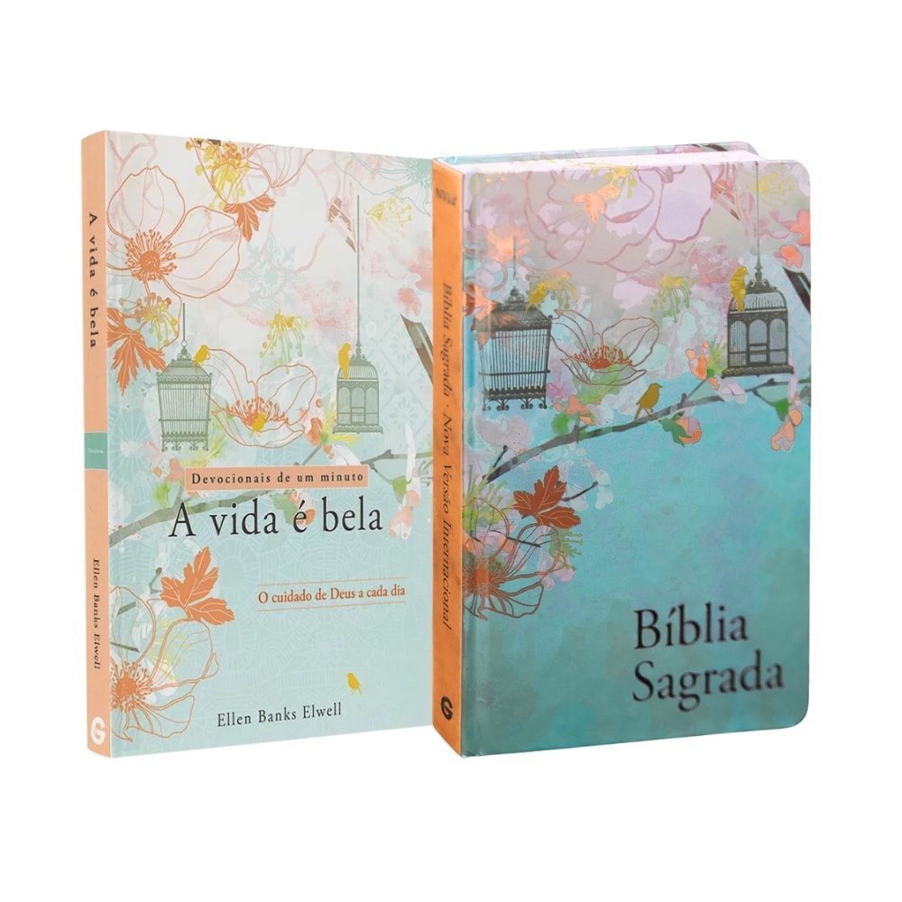 Kit A Vida é Bela, devocional e Bíblia com capas florais e pássaros. — Plenitude