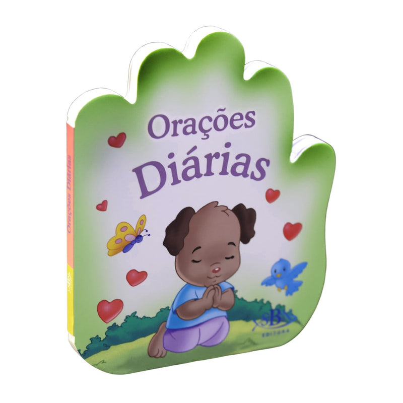 Livro "Orações Diárias" da SBN Editora. Capa verde em formato de mão com um cachorro orando. — Plenitude