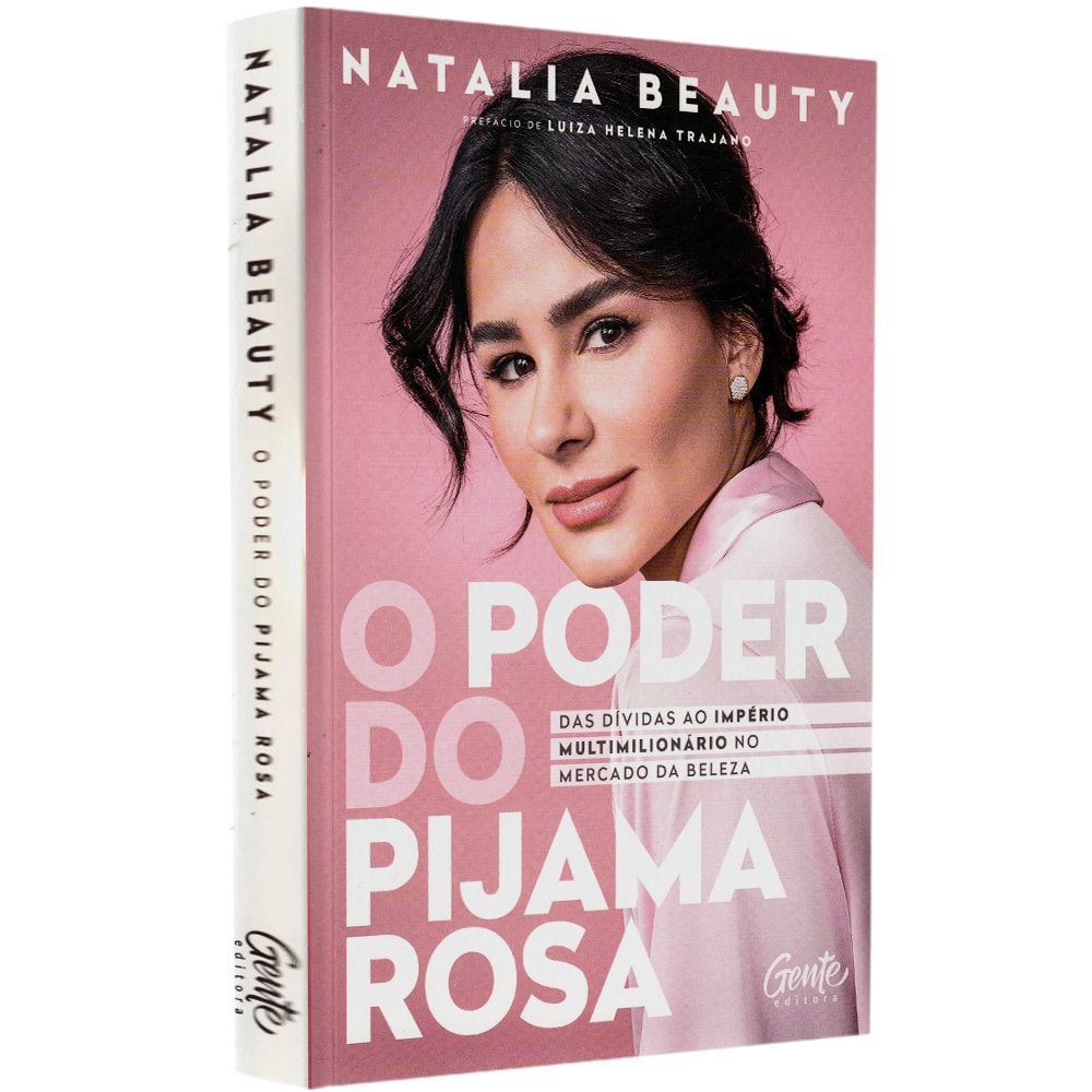 Livro "O Poder Do Pijama Rosa" de Natalia Beauty, capa rosa com foto da autora. — Plenitude