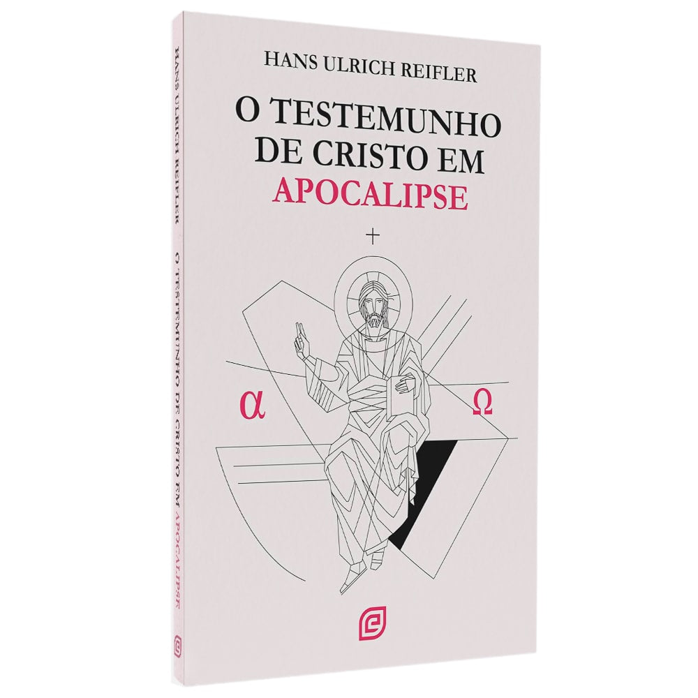 Livro de capa mole, O Testemunho de Cristo em Apocalipse, com capa branca e ilustração geométrica de Jesus. — Plenitude