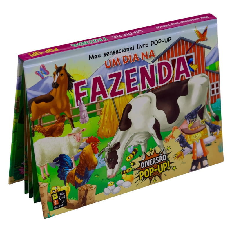 Livro Meu Sensacional Livro Pop-Up Um Dia na Fazenda, capa com animais da fazenda. — Plenitude