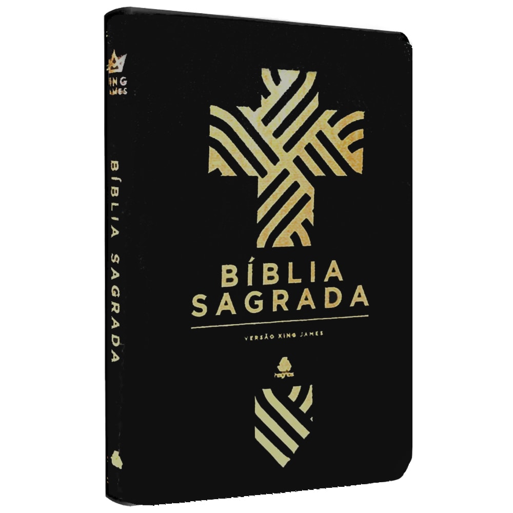 Bíblia Sagrada King James, capa preta com detalhes dourados, cruz e texto "Bíblia Sagrada Versão King James". — Plenitude