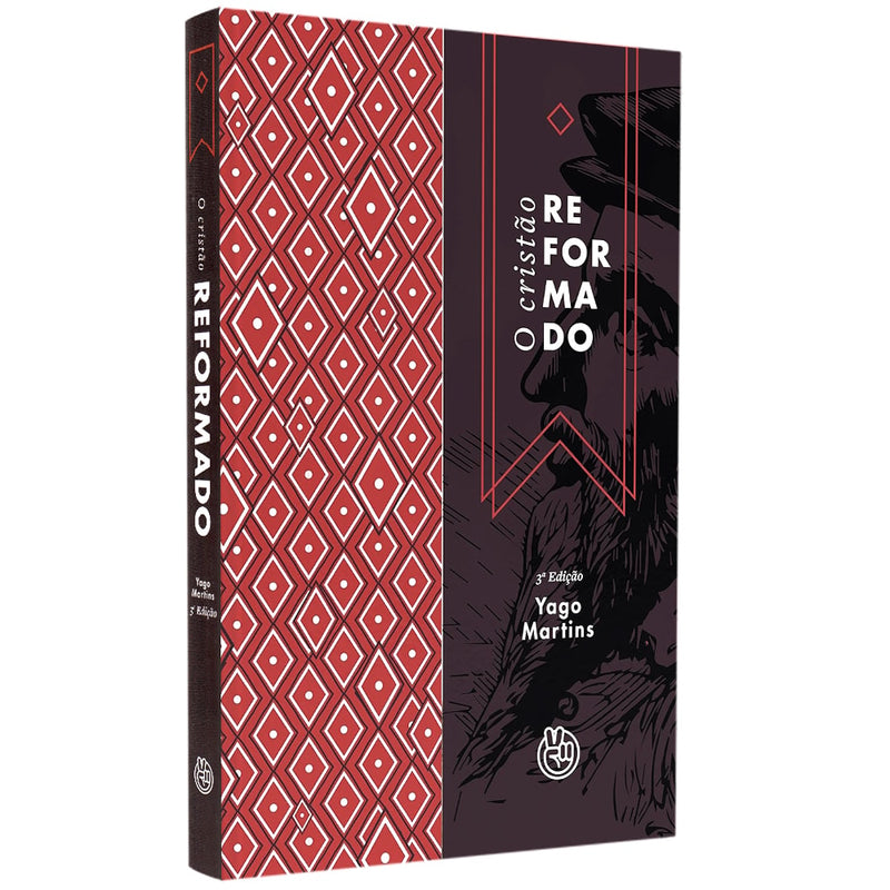 Livro "O Cristão Reformado" de Yago Martins, 3ª edição, capa com padrão geométrico vermelho e figura de homem. — Plenitude