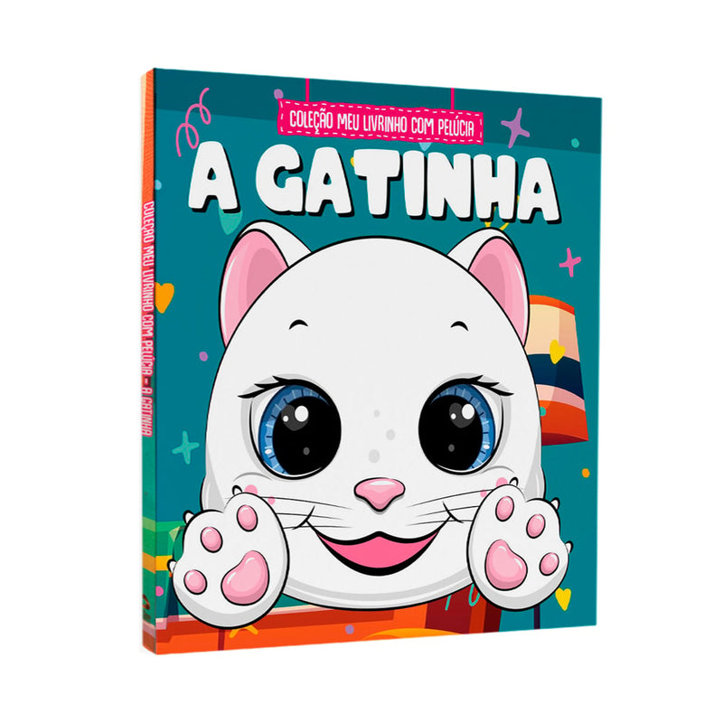 Coleção Meu Livrinho Com Pelúcia, King Books, capa dura azul com gatinha branca. — Plenitude