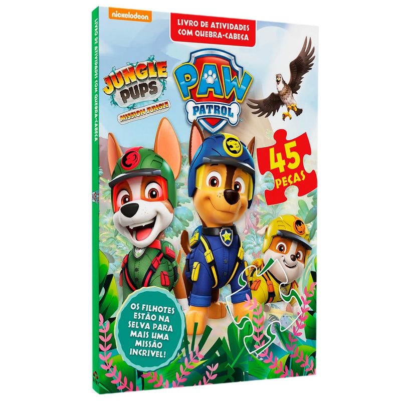 Livro Quebra-Cabeça Patrulha Canina, Nickelodeon, capa dura verde com filhotes. — Plenitude