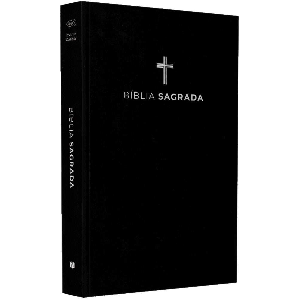 Bíblia Sagrada Cruz, ARC, capa brochura preta com cruz branca. — Plenitude