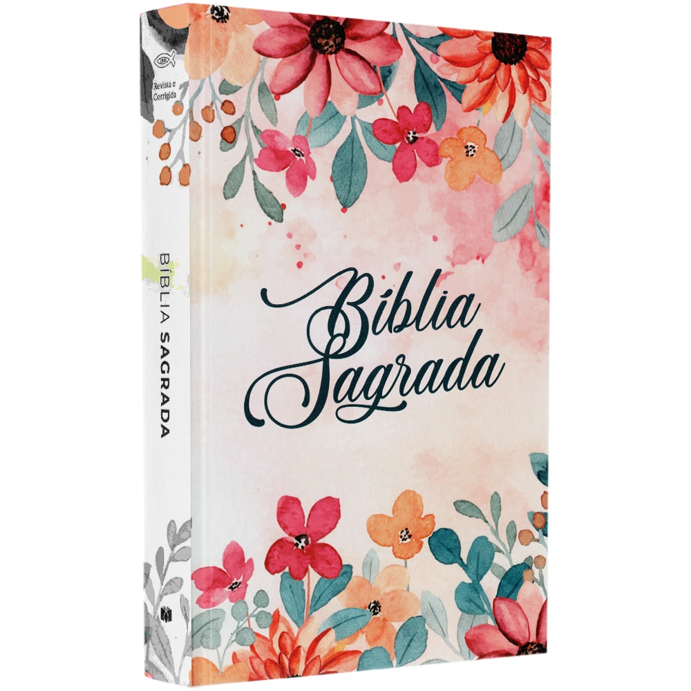 Bíblia Sagrada Flores, ARC, capa brochura branca com estampa floral colorida. — Plenitude