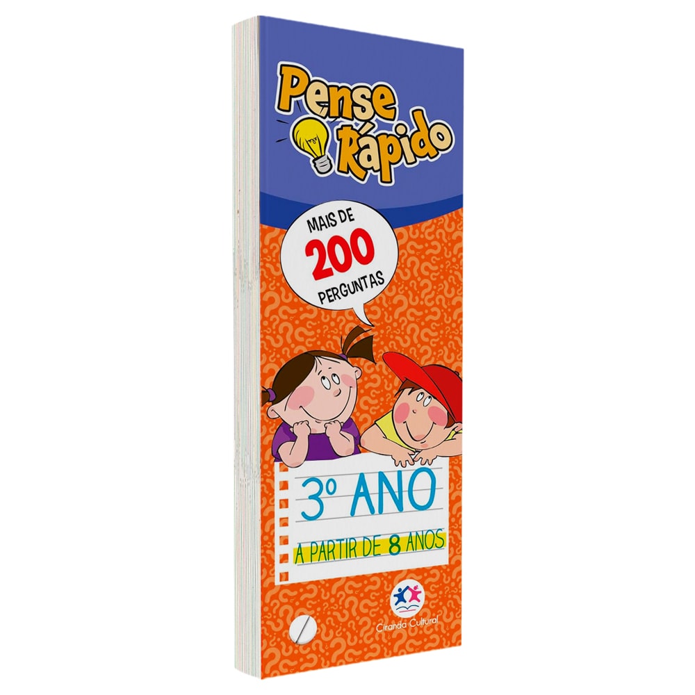 Livro Flash Cards Pense Rápido, 3° Ano, para crianças a partir de 8 anos, com mais de 200 perguntas. — Plenitude