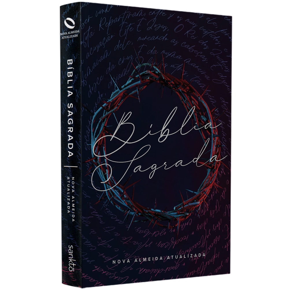 Bíblia Sagrada Nova Almeida Atualizada, capa dura preta com coroa de espinhos neon vermelha e azul. — Plenitude