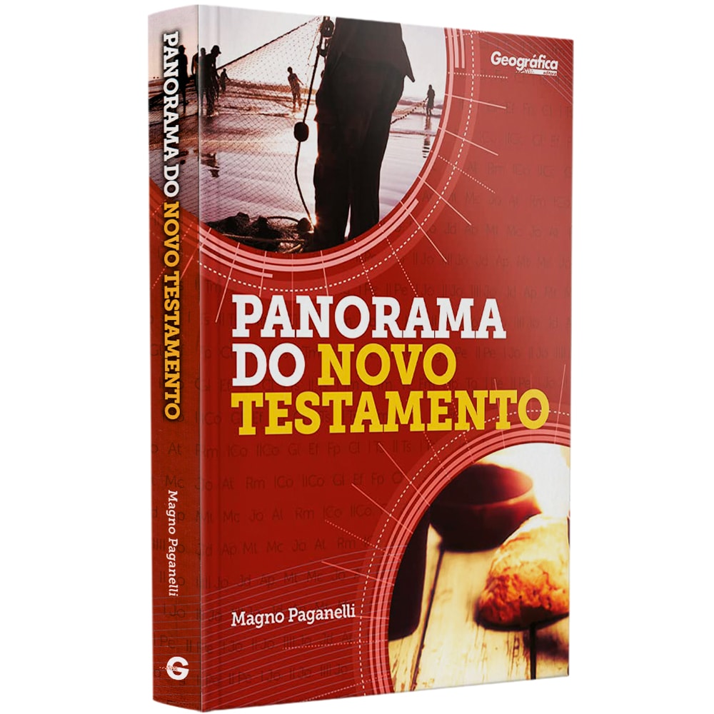 Livro Panorama do Novo Testamento, de Magno Paganelli, capa dura com imagens de pescadores e pão. — Plenitude