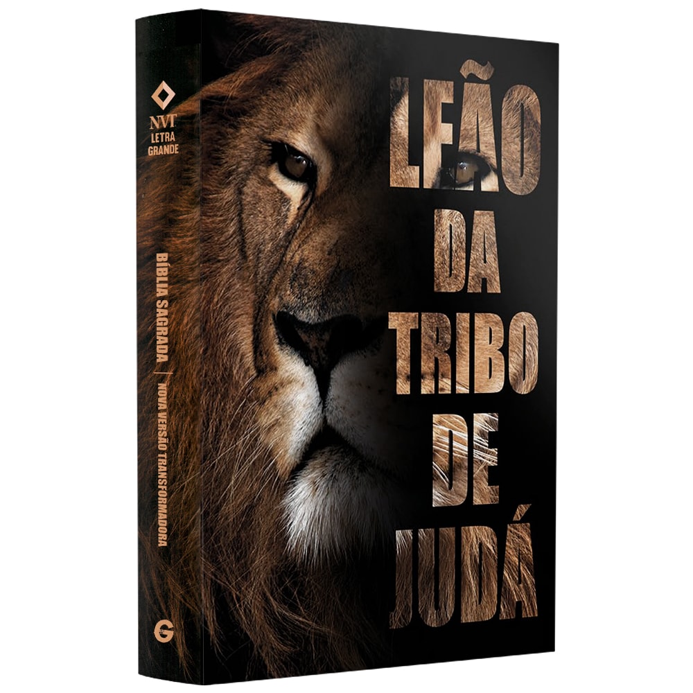 Bíblia NVT Letra Grande, capa brochura preta com leão da tribo de Judá em destaque. — Plenitude