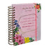 Planner Meu Plano com Deus Abundância, capa dura espiral rosa com flores e versículo. — Plenitude