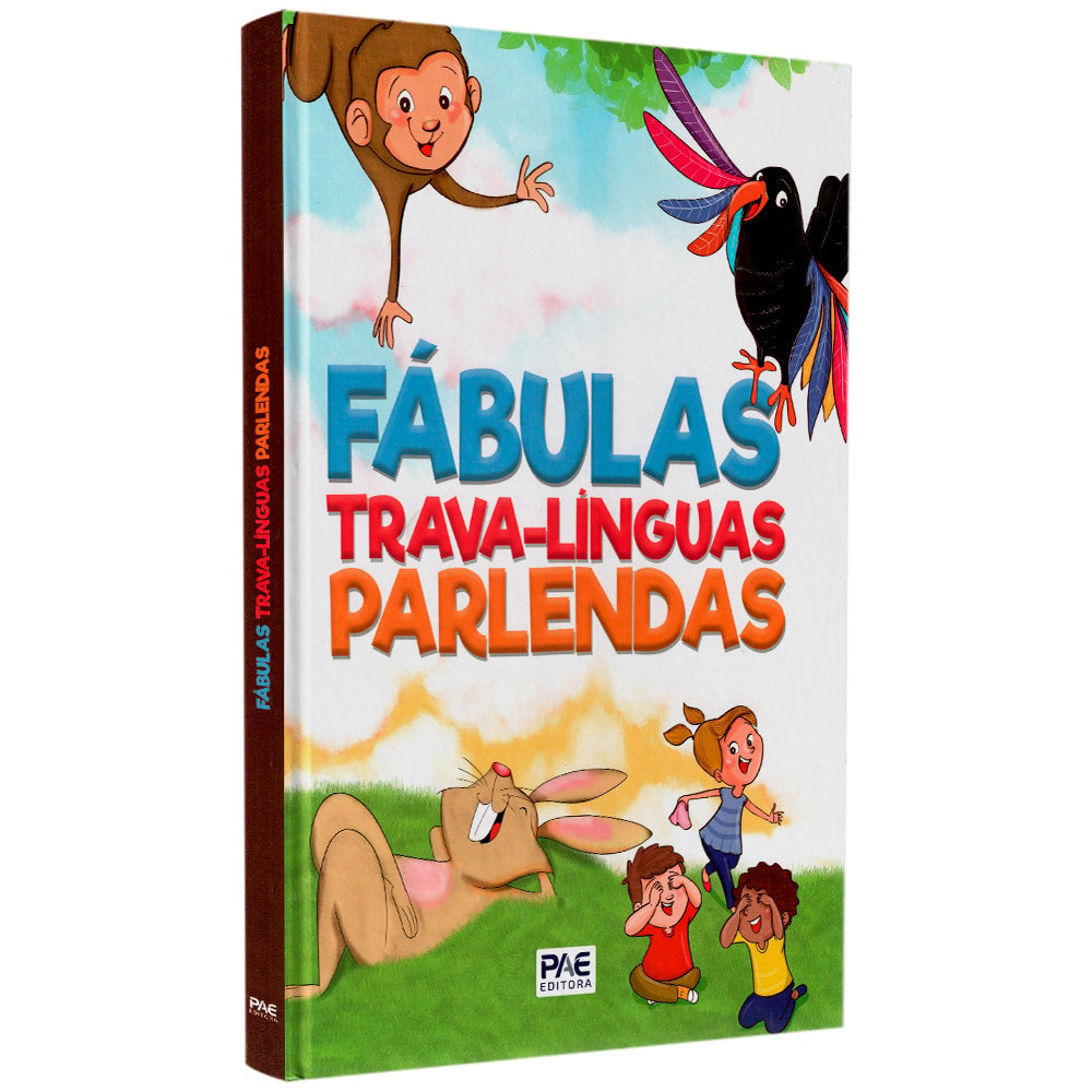 Livro Fábulas Trava-línguas Parlendas, capa dura ilustrada com animais e crianças. — Plenitude