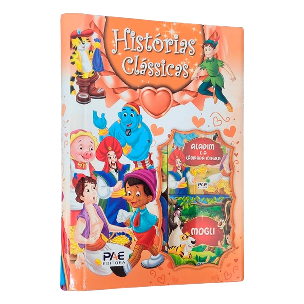 Box de livros "Histórias Clássicas" com 6 mini livros, capa laranja com personagens de contos de fadas. — Plenitude