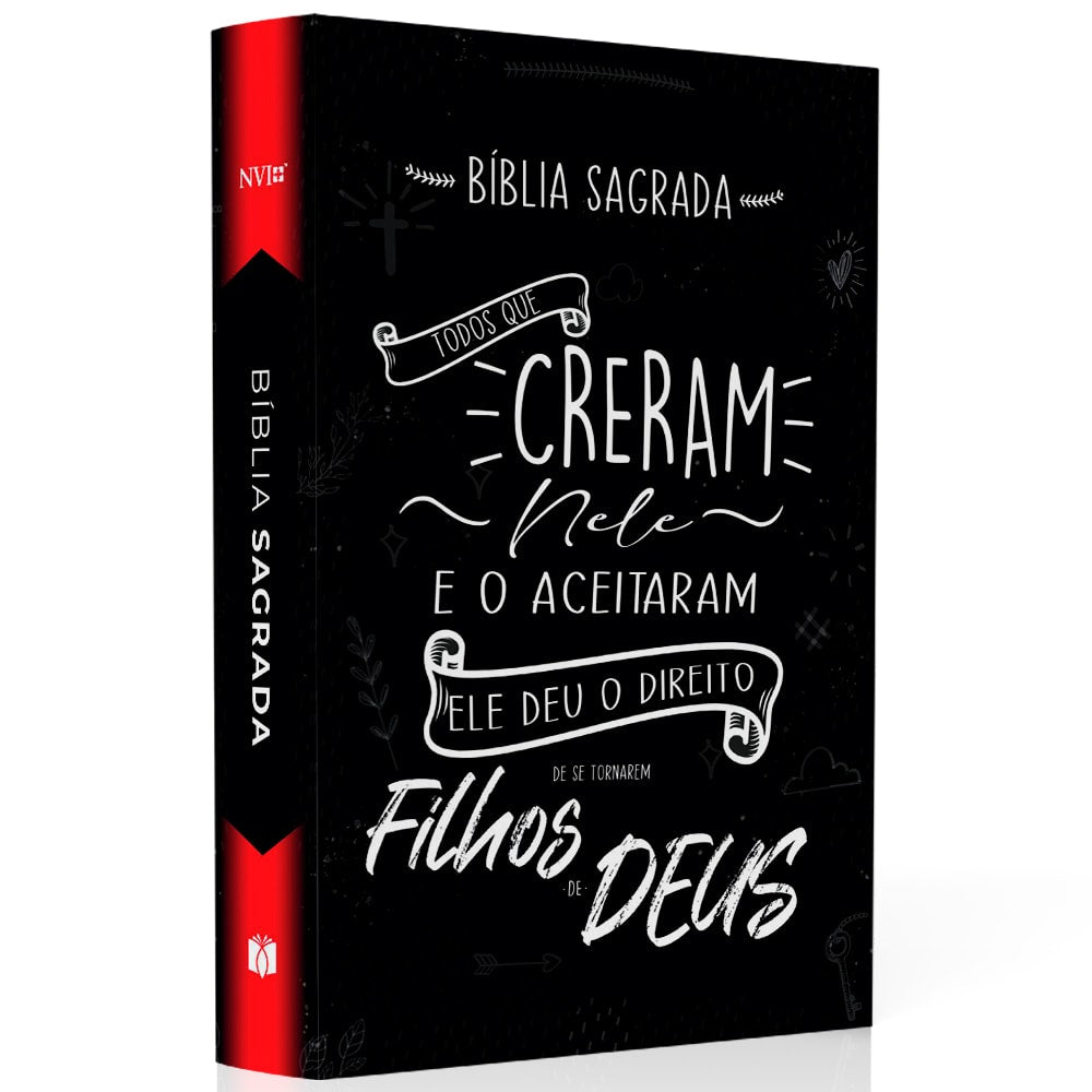 Bíblia Sagrada Creram Nele, NVI, letra normal, capa brochura preta com frase. — Plenitude