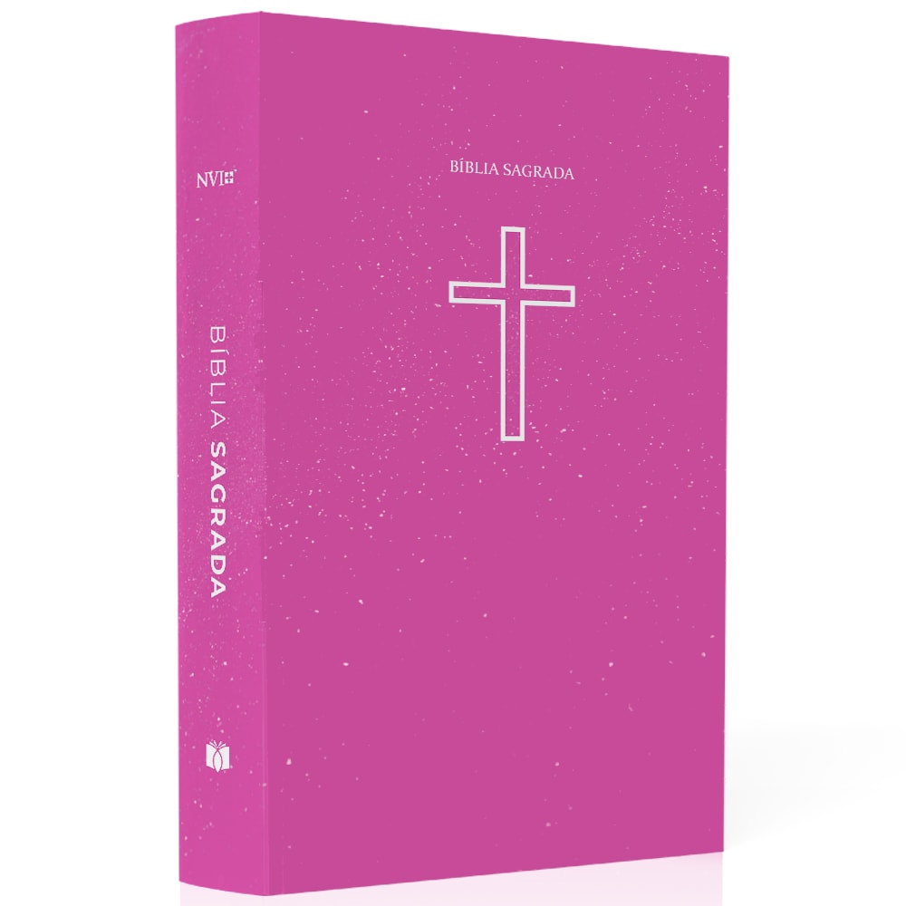 Bíblia Sagrada Salvos Pela Graça, NVI, letra normal, capa brochura rosa com cruz branca. — Plenitude