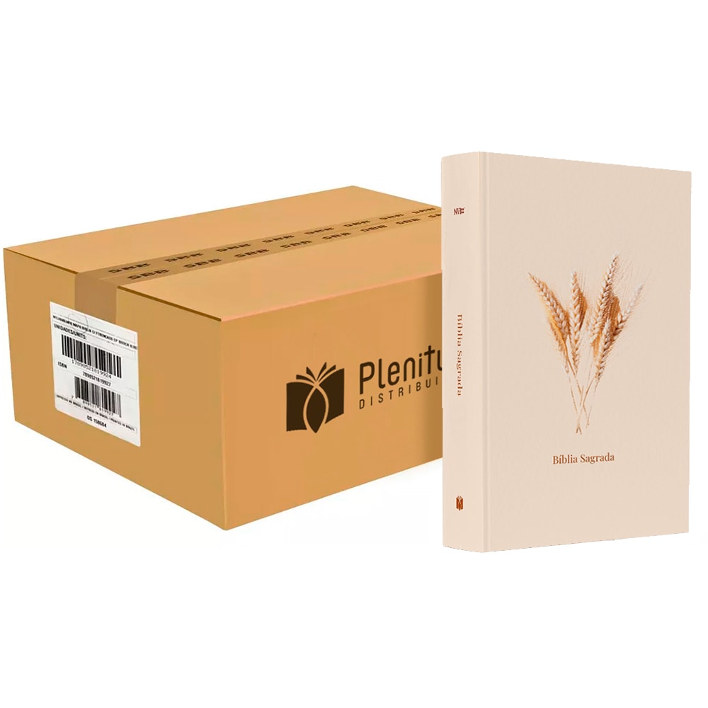 Caixa com 24 Bíblias, capa brochura NVI Trigo, bege com desenho de trigo. — Plenitude