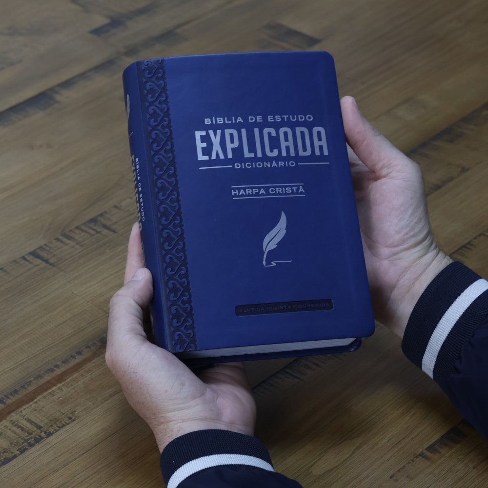 Bíblia de Estudo Explicada | ARC | Letra Média | Luxo Harpa Cristã Azul