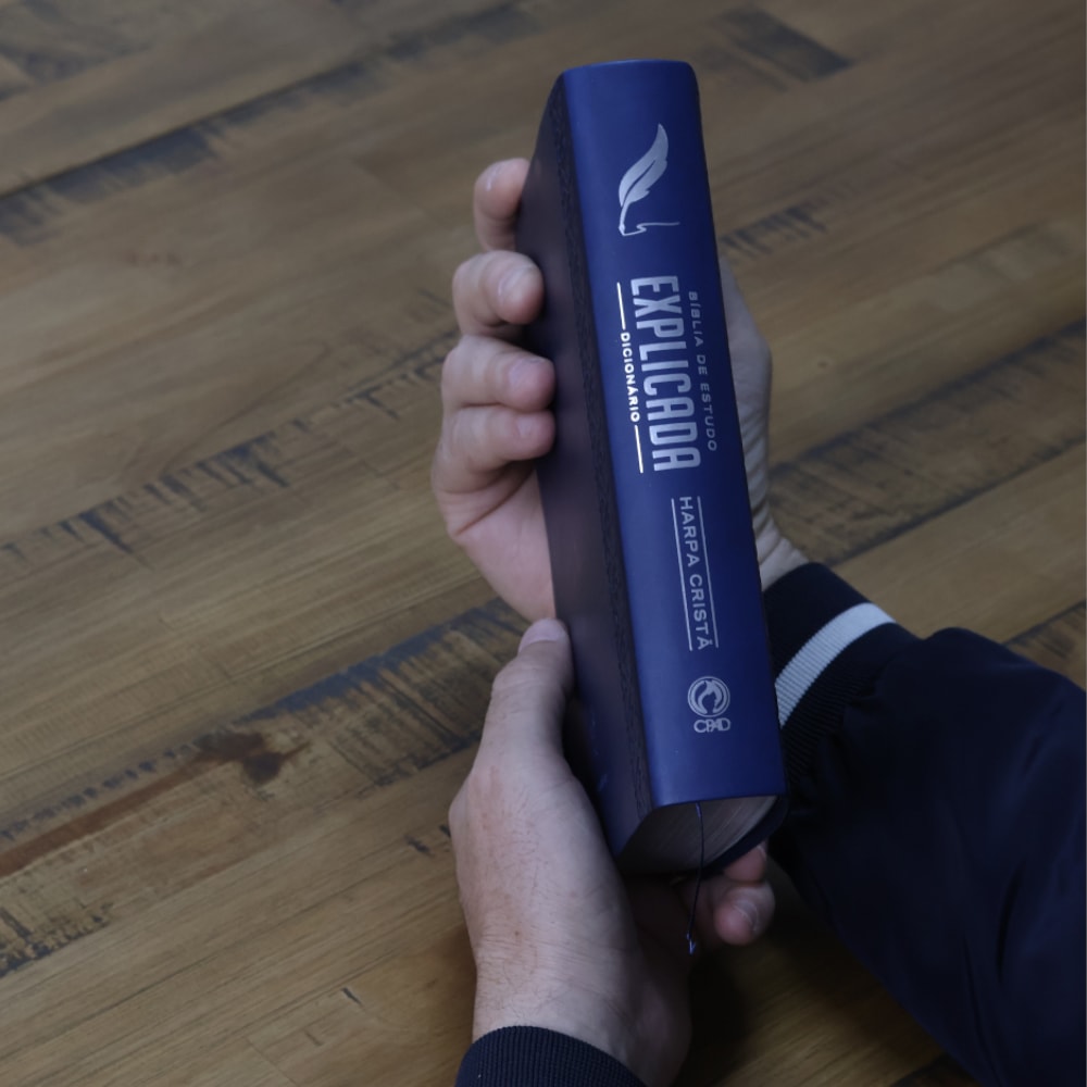 Bíblia de Estudo Explicada | ARC | Letra Média | Luxo Harpa Cristã Azul