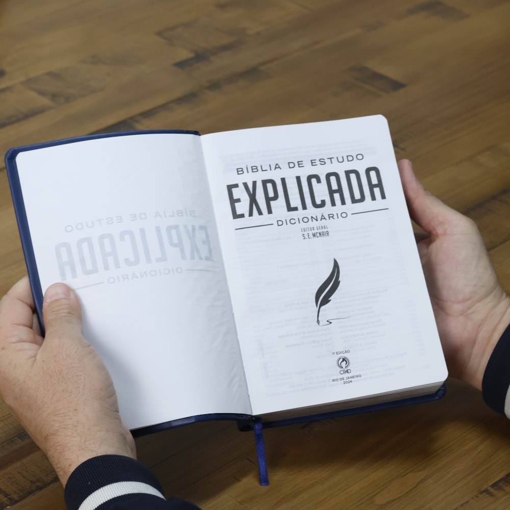 Bíblia de Estudo Explicada | ARC | Letra Média | Luxo Harpa Cristã Azul