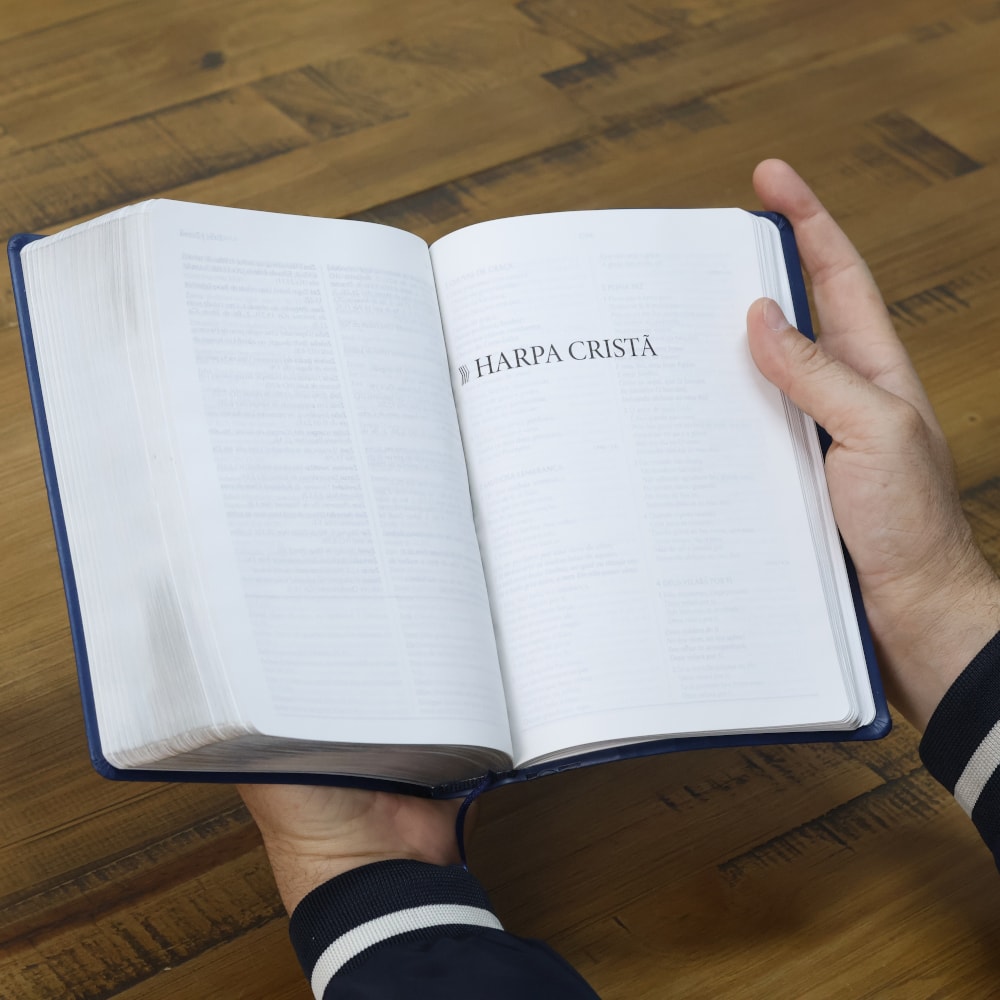 Bíblia de Estudo Explicada | ARC | Letra Média | Luxo Harpa Cristã Azul