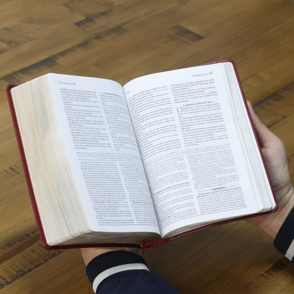 Bíblia de Estudo Explicada | ARC | Letra Média | Luxo Harpa Cristã Vinho