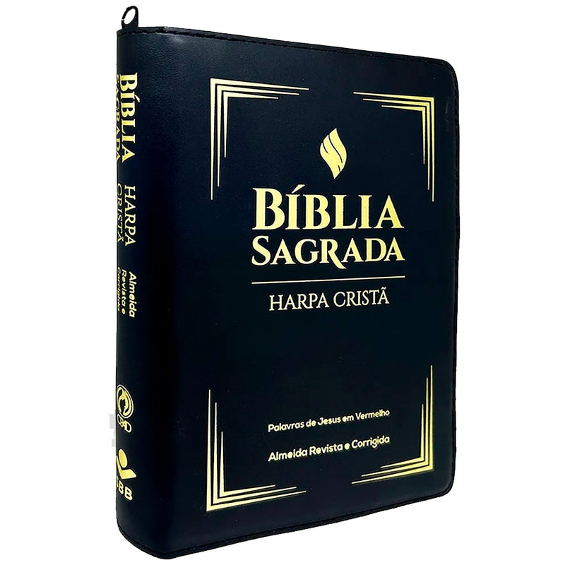Bíblia Sagrada | ARC | Letra Grande | PJV |  PU Zíper Harpa Cristã Preta