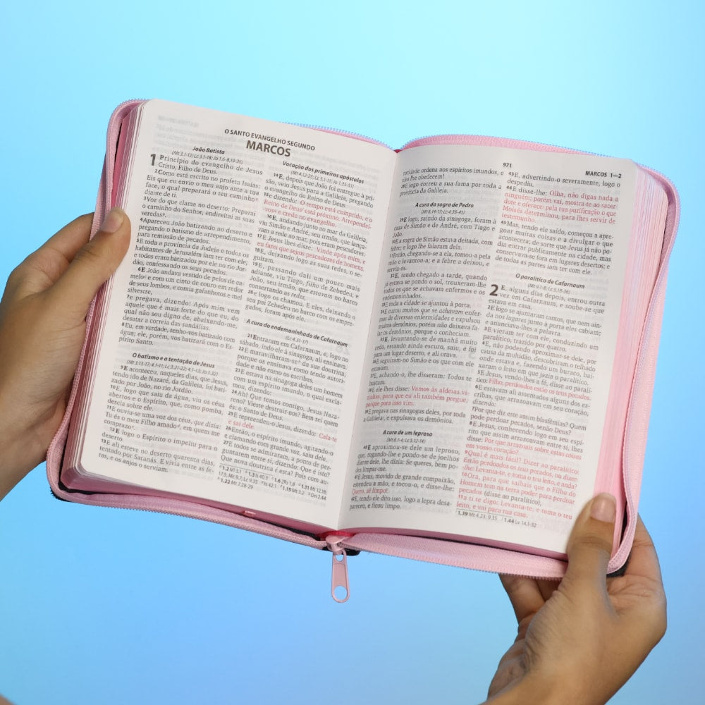 Bíblia Sagrada | ARC | Letra Grande | PJV |  PU Zíper Harpa Cristã Rosa Claro