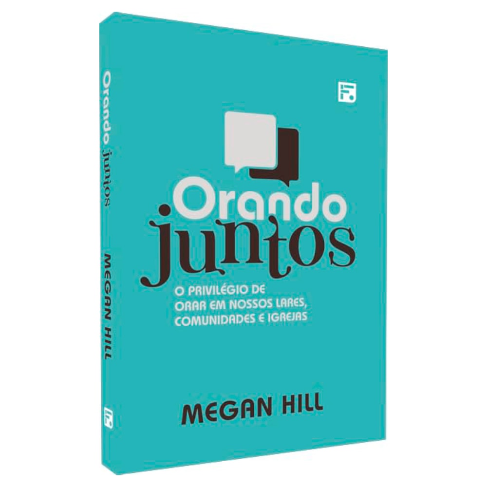 Livro Orando Juntos, capa azul-turquesa com título em branco e detalhes em marrom. — Plenitude