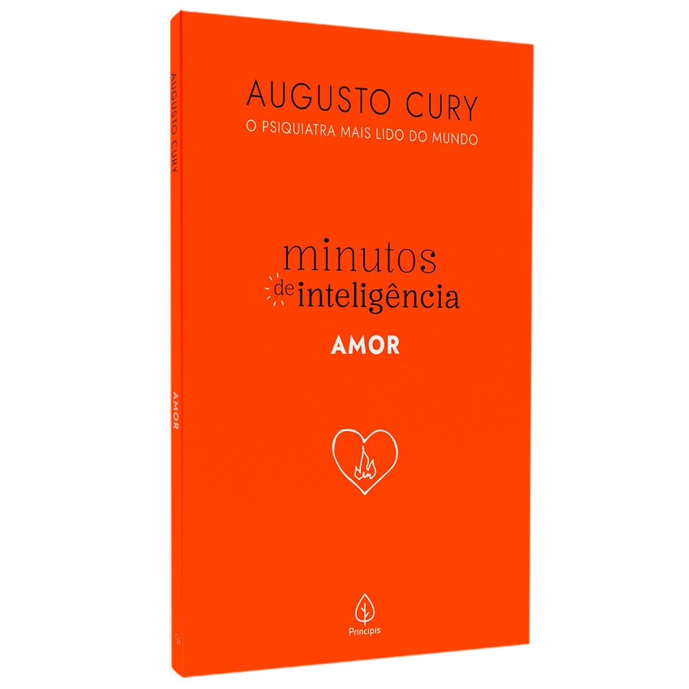 Livro Minutos de Inteligência Amor de Augusto Cury, capa laranja com título em branco. — Plenitude