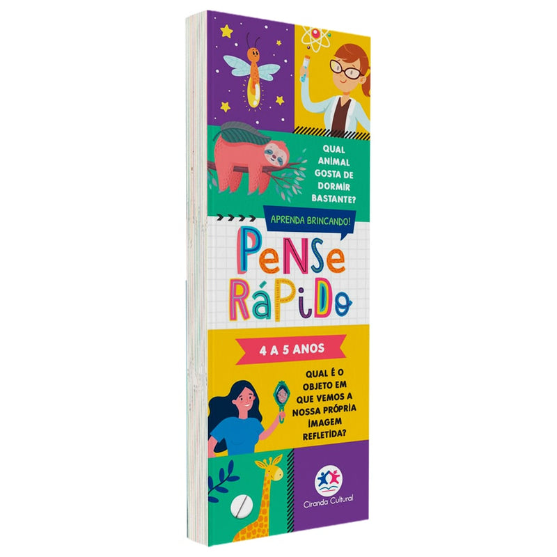 Flash Cards Pense Rápido 4 a 5 anos, capa com ilustrações e perguntas. — Plenitude