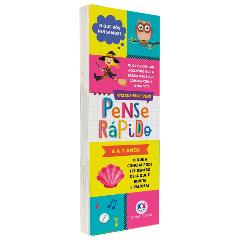 Flash Cards Pense Rápido 6 a 7 anos, conjunto de cartões coloridos com perguntas. — Plenitude