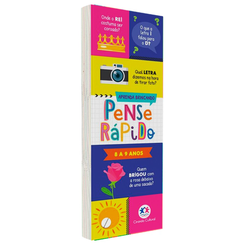 Flash Cards Pense Rápido 8 a 9 anos, conjunto de cartões coloridos com perguntas. — Plenitude