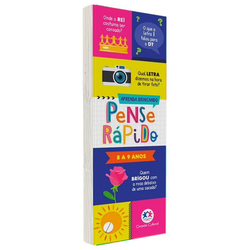 Flash Cards Pense Rápido 8 a 9 anos, conjunto de cartões coloridos com perguntas. — Plenitude