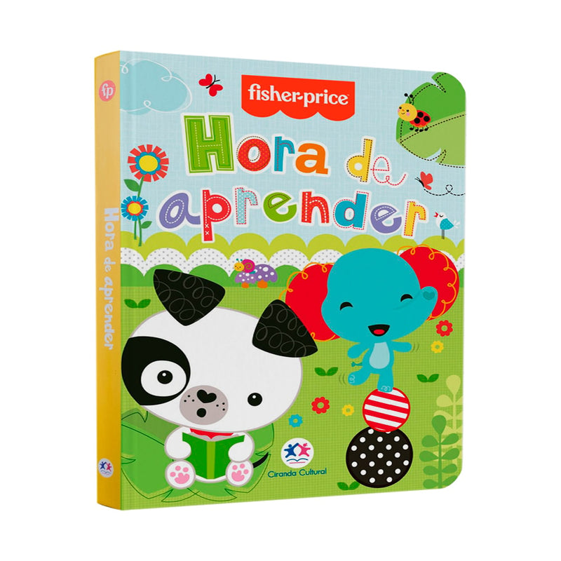 Livro Fisher-Price Hora de Aprender, capa verde com cachorro e elefante. — Plenitude