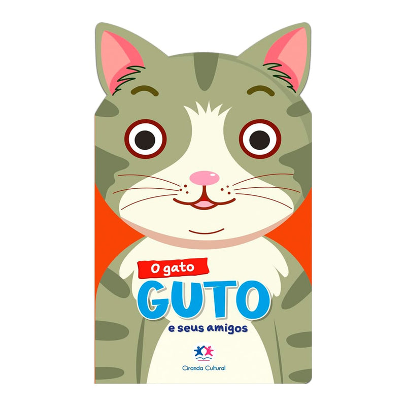 Livro infantil "O Gato Guto e Seus Amigos", capa em formato de gato. — Plenitude