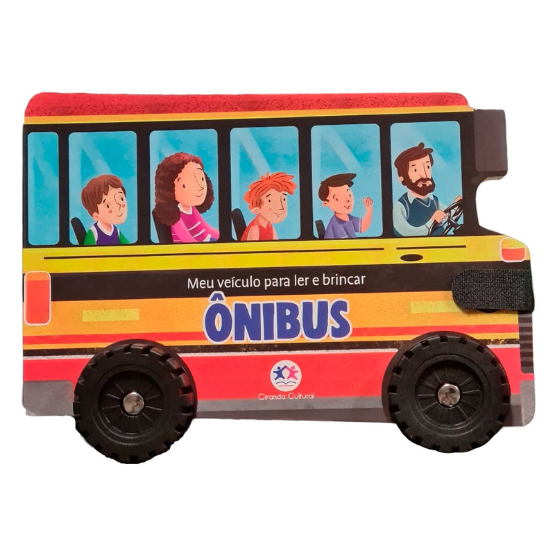Livro Cartonado Meu Veículo Para Ler e Brincar Ônibus, livro em formato de ônibus escolar. — Plenitude