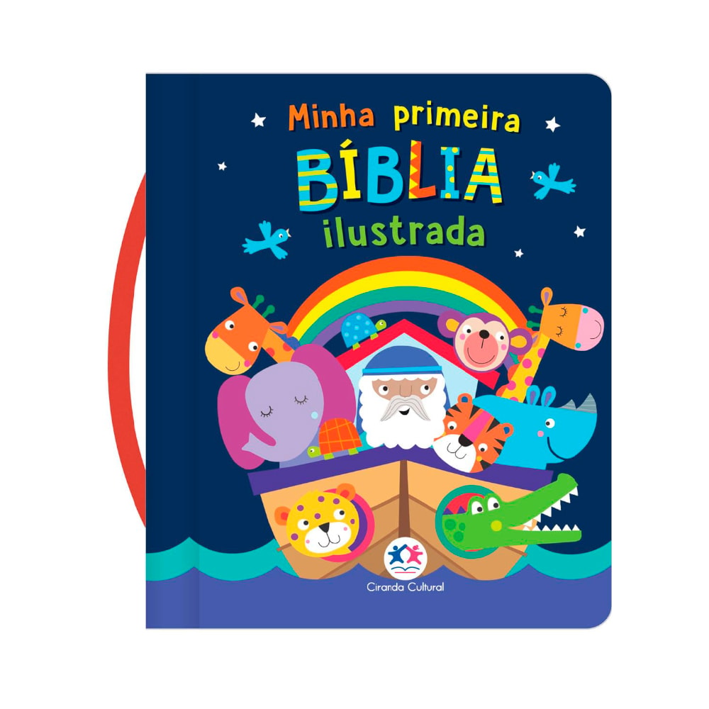 Livro Minha Primeira Bíblia Ilustrada Maleta, capa azul com Noé e animais na arca. — Plenitude
