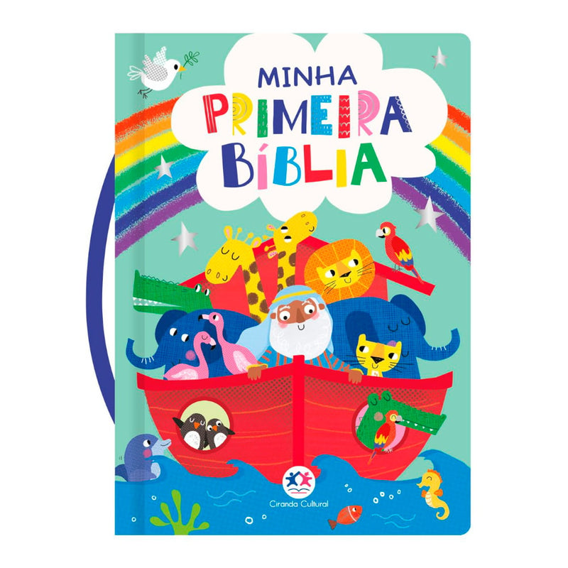 Livro Minha Primeira Bíblia Maleta, capa ilustrada com Noé e animais na arca. — Plenitude