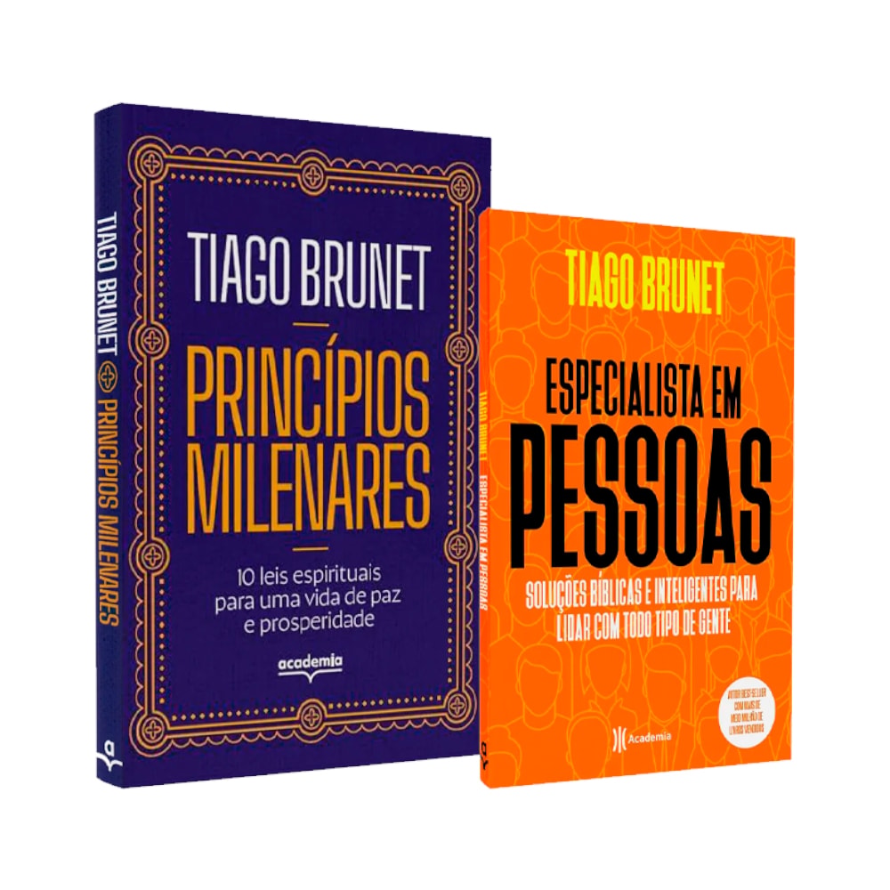 Kit Tiago Brunet, 2 livros com capas em azul escuro e laranja, sobre princípios e relacionamentos. — Plenitude