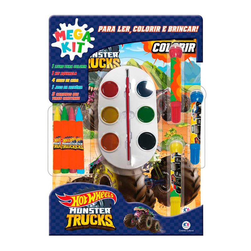 Mega Kit para colorir Hot Wheels, embalagem azul com livro, aquarela e giz de cera. — Plenitude